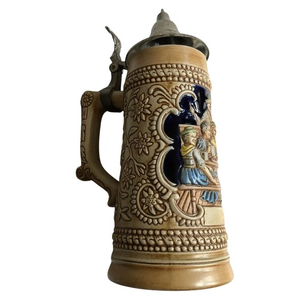 VINTAGE BUDWIESER GERMAN TAVERN SCENE CERAMARTE STIEN 1976 LIDDED BEER MAN CAVE - Picture 3 of 10